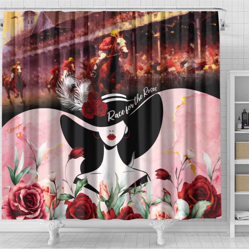 Kentucky Horse Racing Shower Curtain Derby Girl - Marble Roses LT7