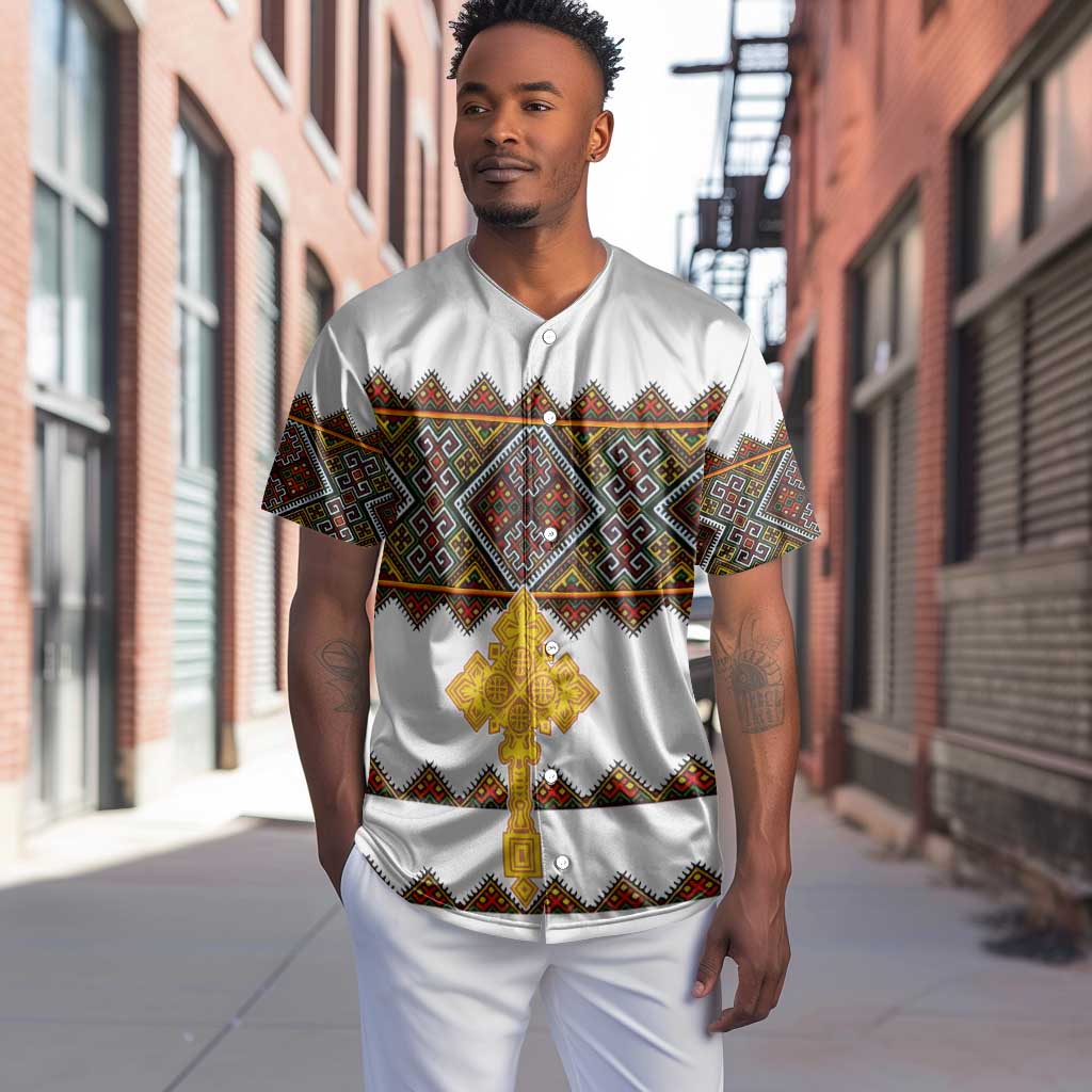 Eritrea Baseball Jersey Tilet Mix Eritrean Cross - White LT7