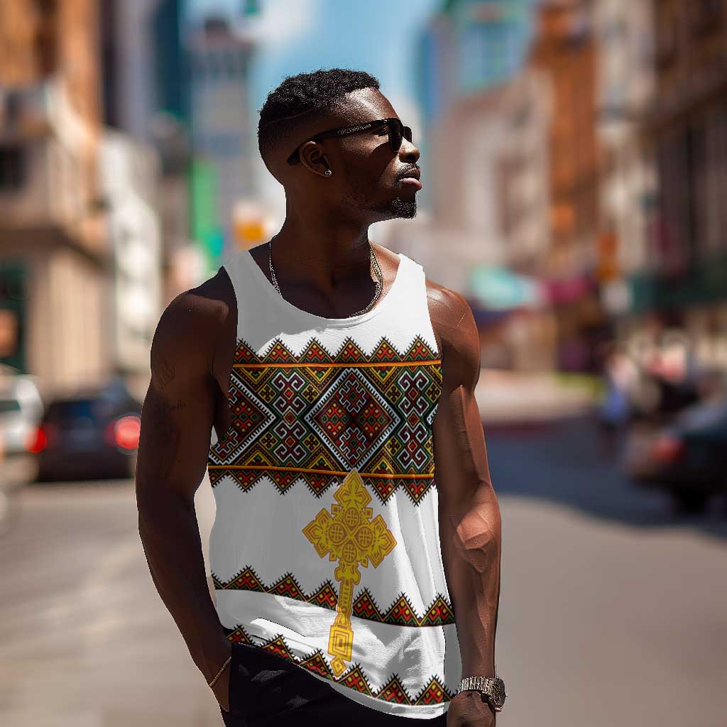 Eritrea Men Tank Top Tilet Mix Eritrean Cross - White LT7