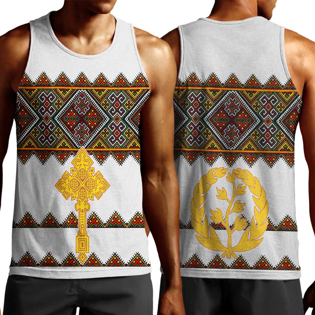 Eritrea Men Tank Top Tilet Mix Eritrean Cross - White LT7