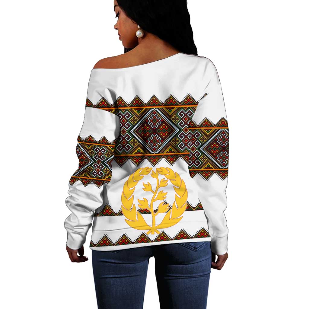 Eritrea Off Shoulder Sweater Tilet Mix Eritrean Cross - White LT7