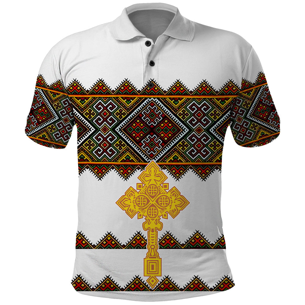 Eritrea Polo Shirt Tilet Mix Eritrean Cross White LT7