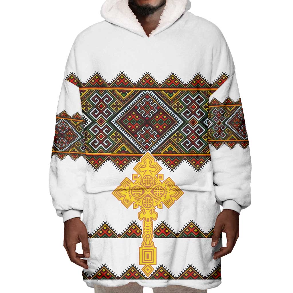 Eritrea Wearable Blanket Hoodie Tilet Mix Eritrean Cross - White LT7