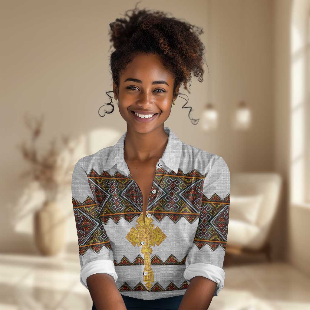 Eritrea Women Casual Shirt Tilet Mix Eritrean Cross - White LT7