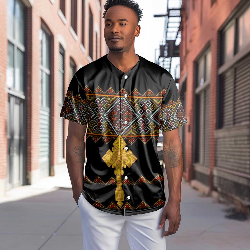 Eritrea Baseball Jersey Tilet Mix Eritrean Cross - Black LT7