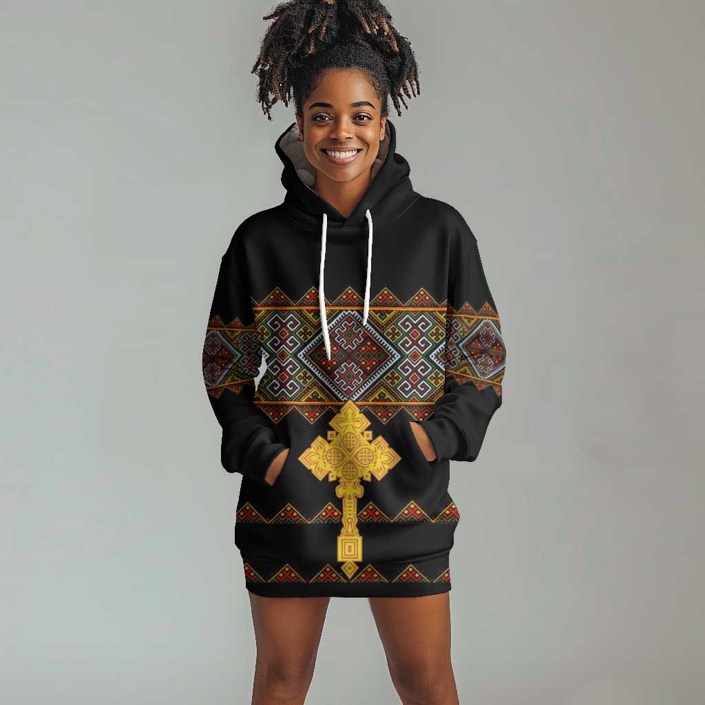 Eritrea Hoodie Dress Tilet Mix Eritrean Cross - Black LT7