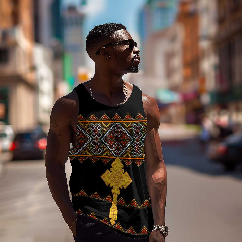 Eritrea Men Tank Top Tilet Mix Eritrean Cross - Black LT7