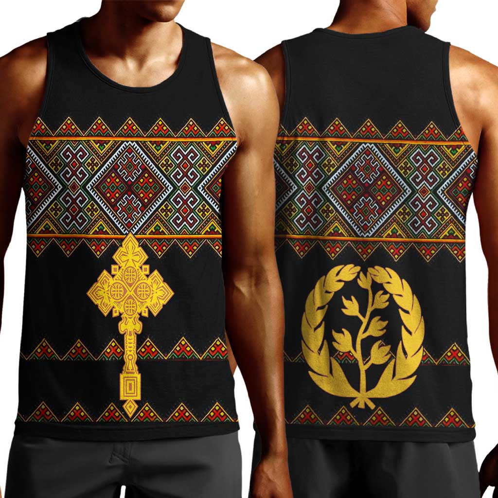 Eritrea Men Tank Top Tilet Mix Eritrean Cross - Black LT7