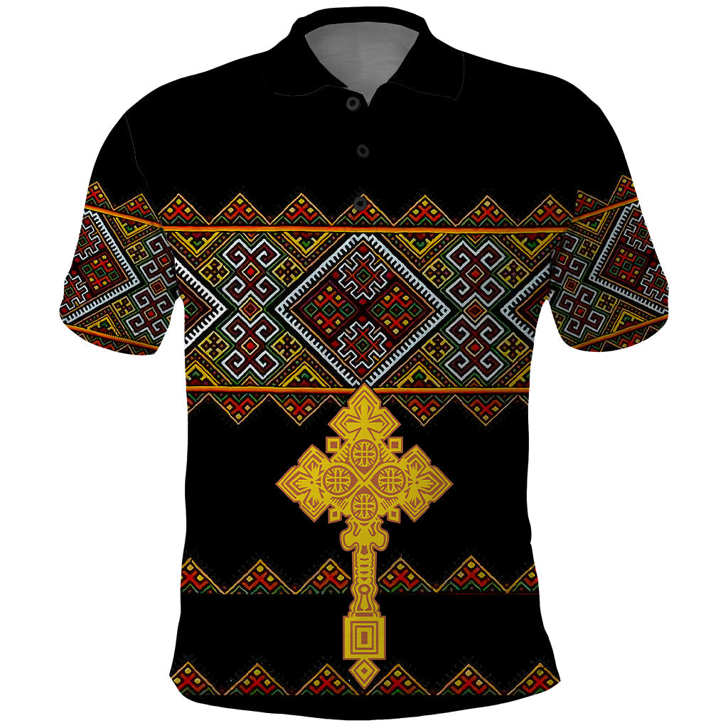 Eritrea Polo Shirt Tilet Mix Eritrean Cross Black LT7