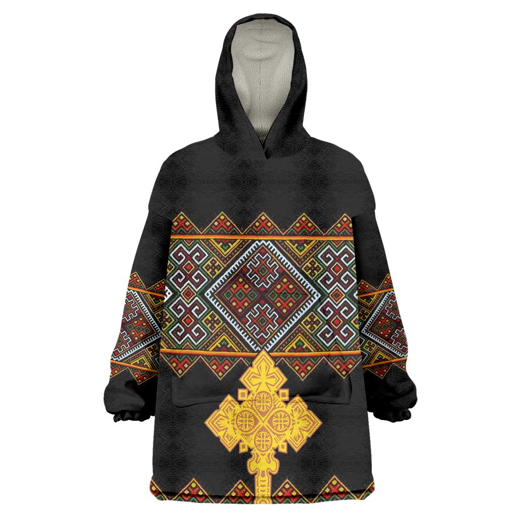 Eritrea Wearable Blanket Hoodie Tilet Mix Eritrean Cross - Black LT7