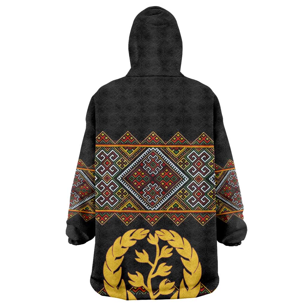 Eritrea Wearable Blanket Hoodie Tilet Mix Eritrean Cross - Black LT7