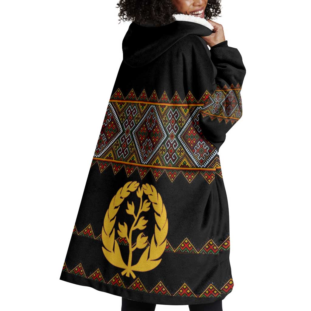 Eritrea Wearable Blanket Hoodie Tilet Mix Eritrean Cross - Black LT7