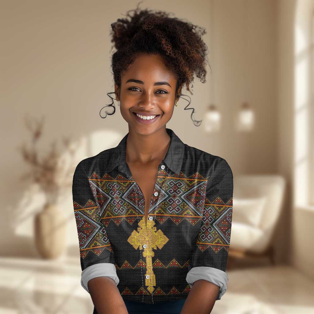Eritrea Women Casual Shirt Tilet Mix Eritrean Cross - Black LT7