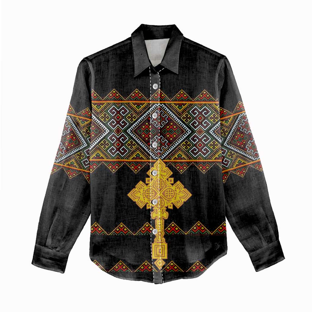 Eritrea Women Casual Shirt Tilet Mix Eritrean Cross - Black LT7