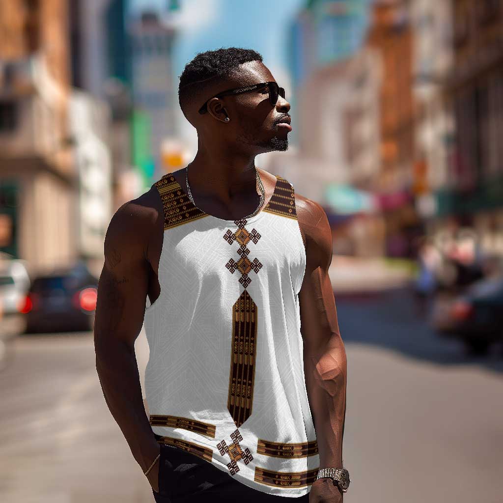 Eritrea Men Tank Top Tilet Habesha Style - White LT7