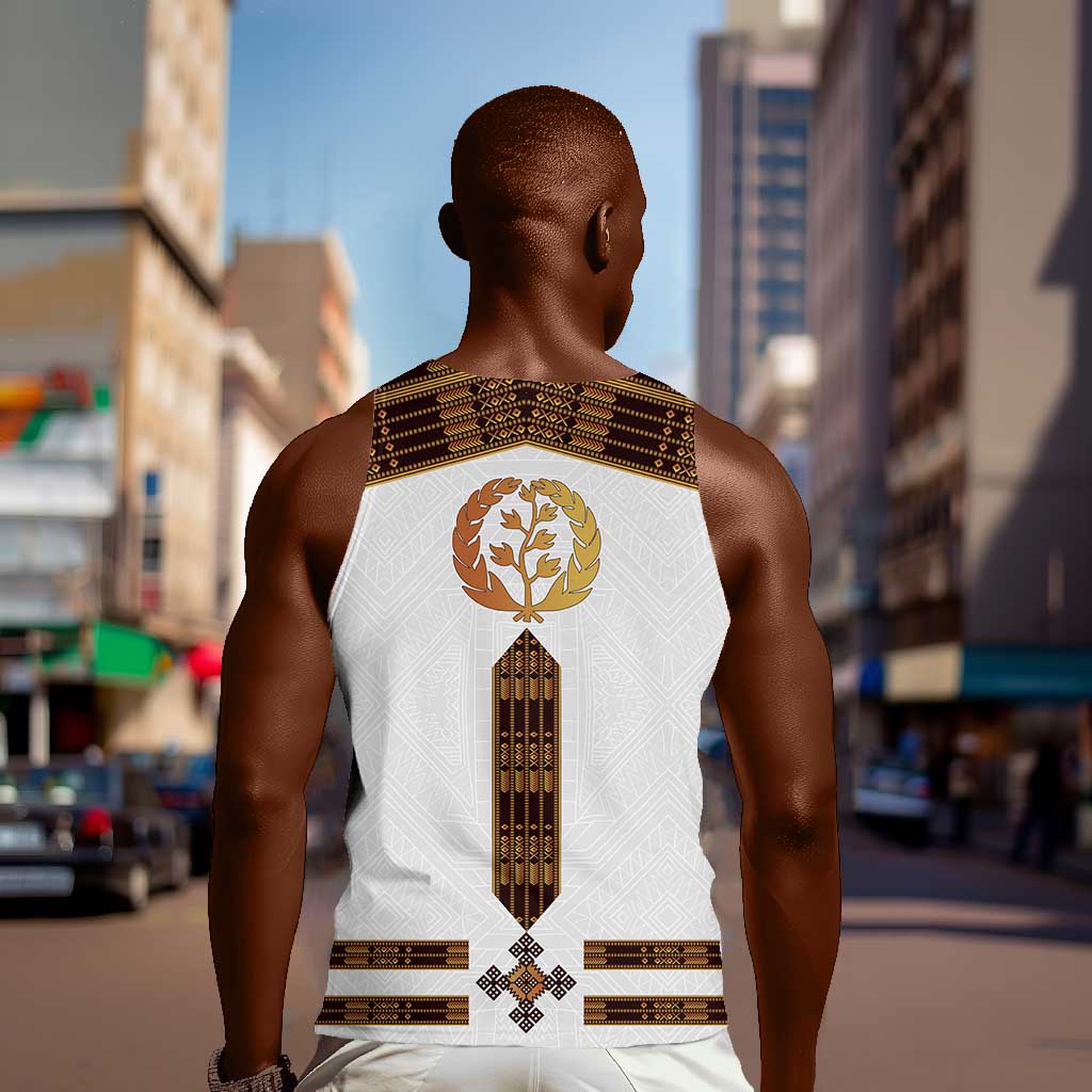 Eritrea Men Tank Top Tilet Habesha Style - White LT7