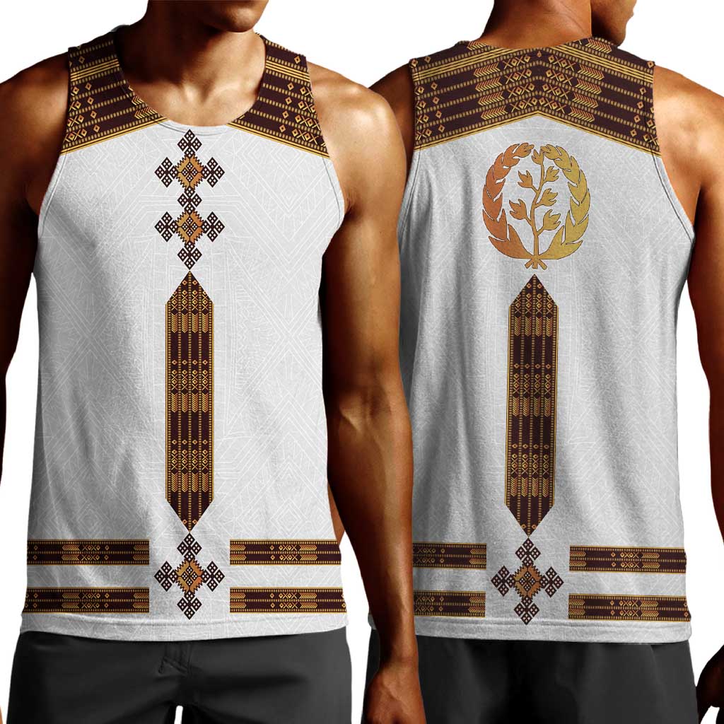 Eritrea Men Tank Top Tilet Habesha Style - White LT7
