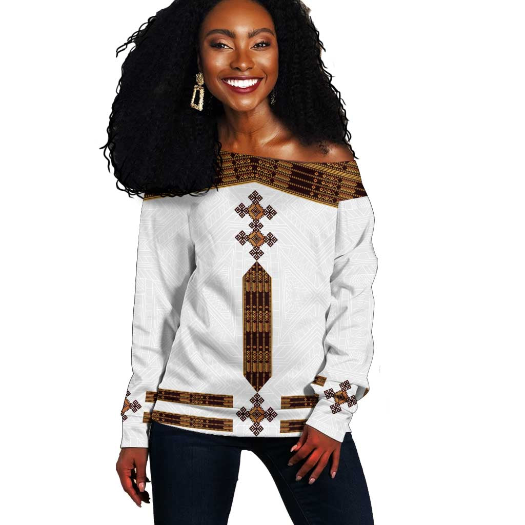 Eritrea Off Shoulder Sweater Tilet Habesha Style - White LT7