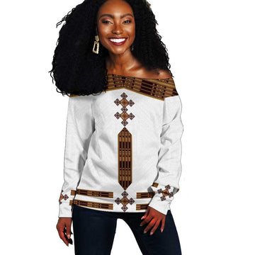 Eritrea Off Shoulder Sweater Tilet Habesha Style - White LT7