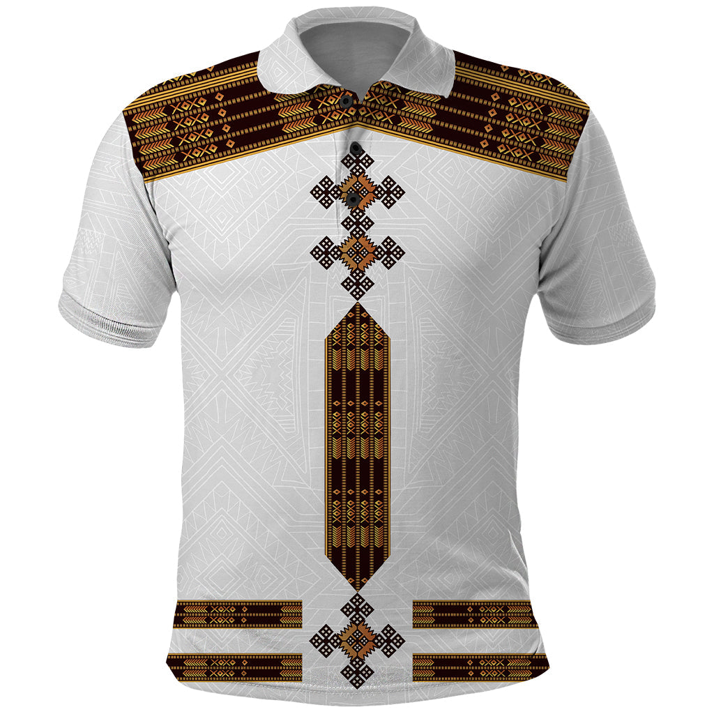 Eritrea Polo Shirt Tilet Habesha Style White LT7
