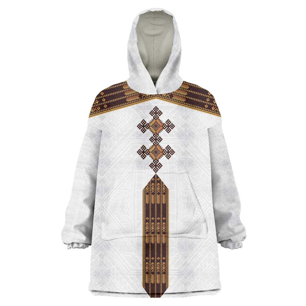 Eritrea Wearable Blanket Hoodie Tilet Habesha Style - White LT7