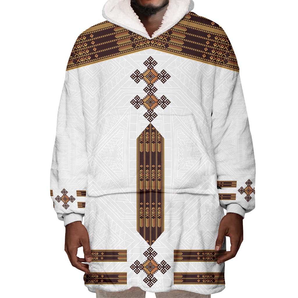 Eritrea Wearable Blanket Hoodie Tilet Habesha Style - White LT7