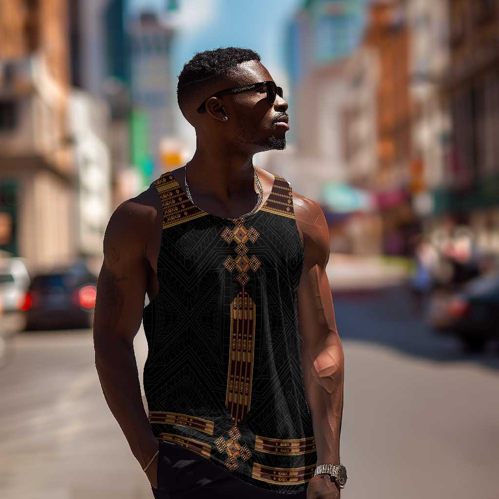 Eritrea Men Tank Top Tilet Habesha Style - Black LT7
