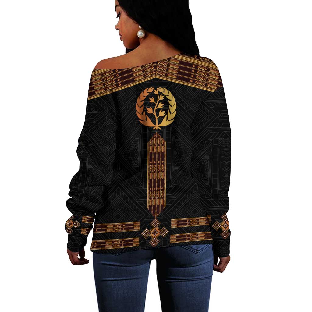 Eritrea Off Shoulder Sweater Tilet Habesha Style - Black LT7