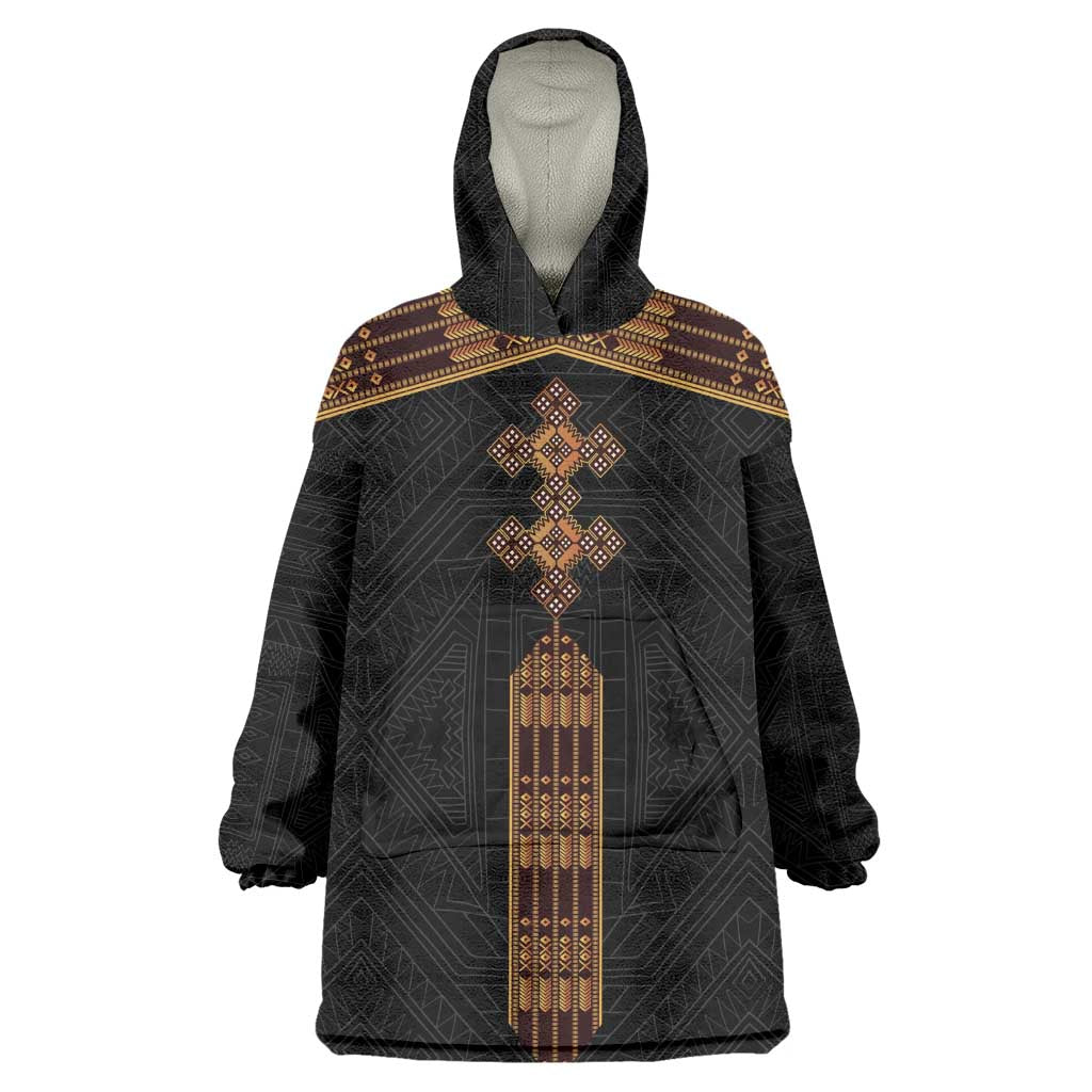 Eritrea Wearable Blanket Hoodie Tilet Habesha Style - Black LT7