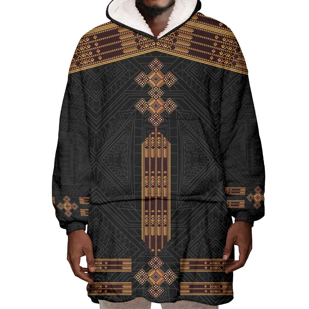 Eritrea Wearable Blanket Hoodie Tilet Habesha Style - Black LT7