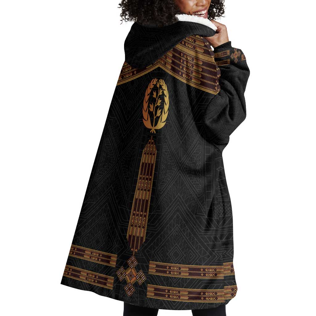 Eritrea Wearable Blanket Hoodie Tilet Habesha Style - Black LT7