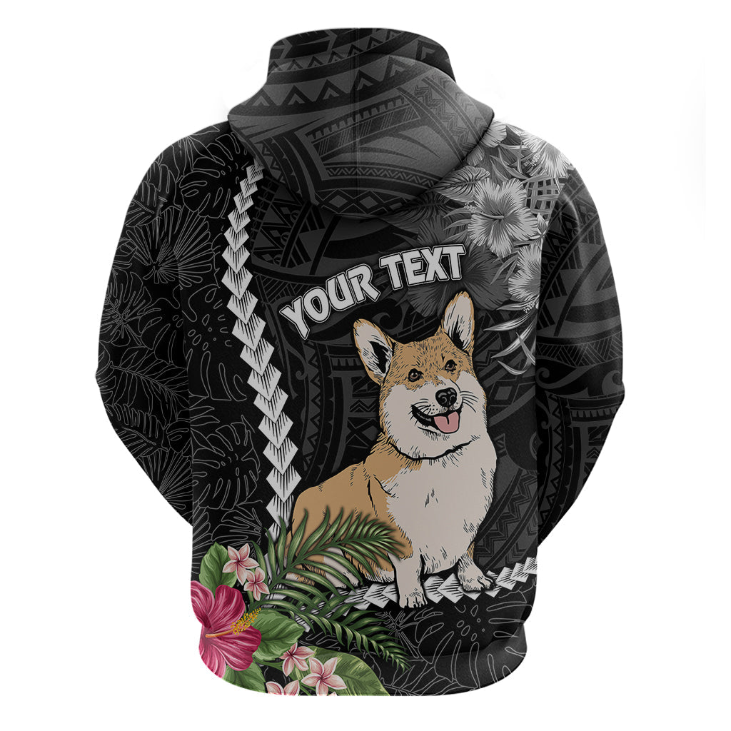 Personalised Polynesian Dog Hoodie Corgi Mix Tropical Flowers LT7