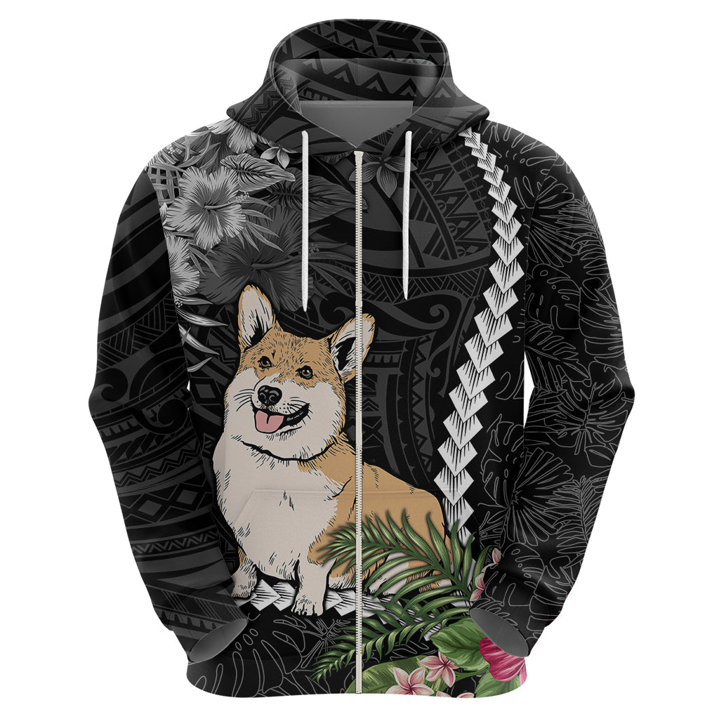 Personalised Polynesian Dog Hoodie Corgi Mix Tropical Flowers LT7