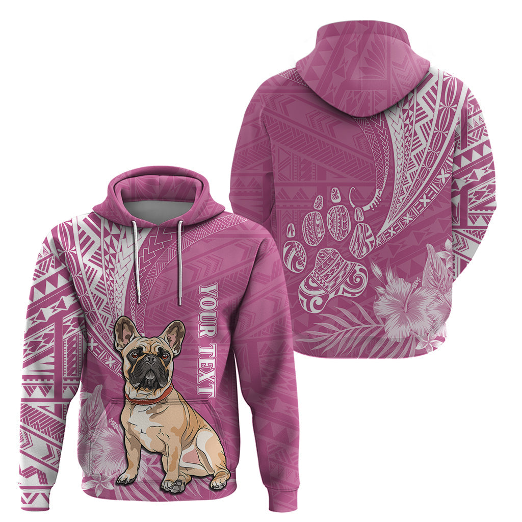 Personalised Polynesian Pacific Bulldog Hoodie With Pink Hawaii Tribal Tattoo Patterns LT7