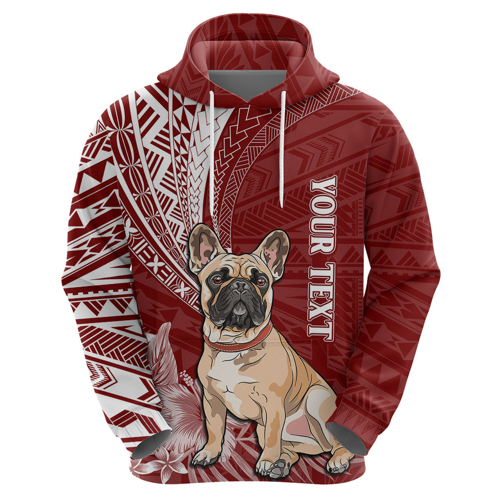 Personalised Polynesian Pacific Bulldog Hoodie With Red Hawaii Tribal Tattoo Patterns LT7