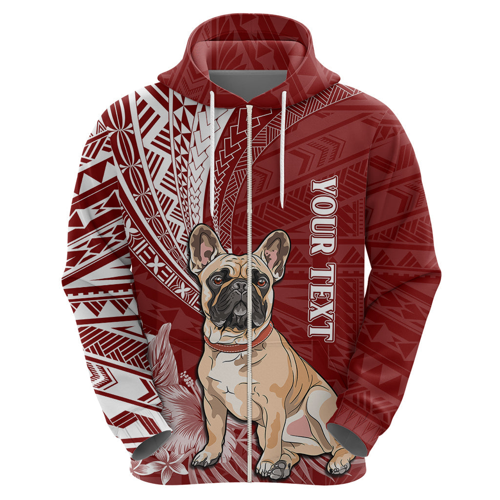 Personalised Polynesian Pacific Bulldog Hoodie With Red Hawaii Tribal Tattoo Patterns LT7