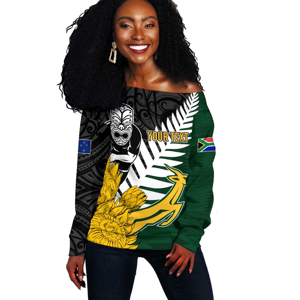 Personalised New Zealand Vs South Africa Rugby Off Shoulder Sweater Rivals - Tribal Style LT7