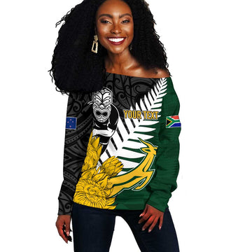 Personalised New Zealand Vs South Africa Rugby Off Shoulder Sweater Rivals - Tribal Style LT7