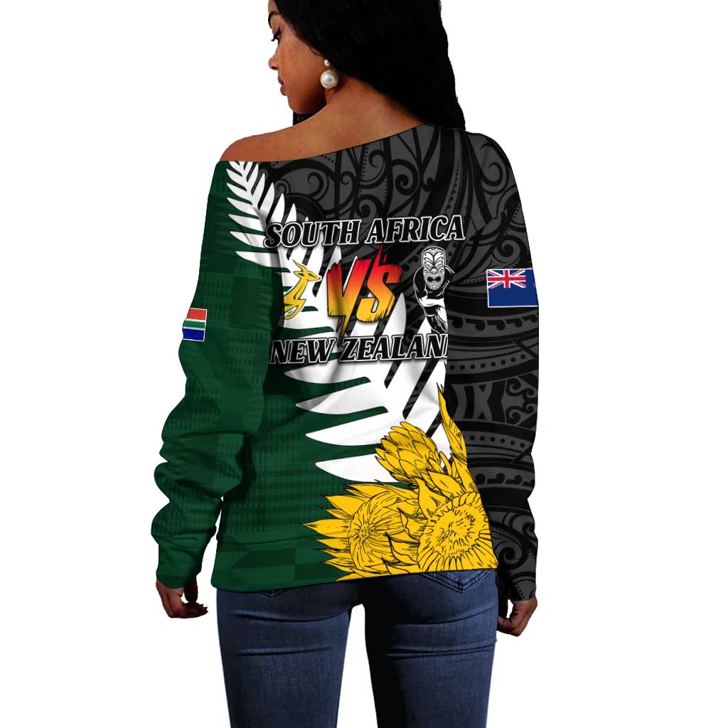 Personalised New Zealand Vs South Africa Rugby Off Shoulder Sweater Rivals - Tribal Style LT7