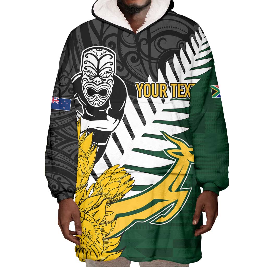 Personalised New Zealand Vs South Africa Rugby Wearable Blanket Hoodie Rivals - Tribal Style LT7