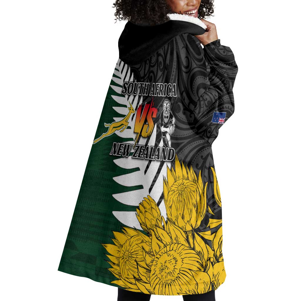 Personalised New Zealand Vs South Africa Rugby Wearable Blanket Hoodie Rivals - Tribal Style LT7