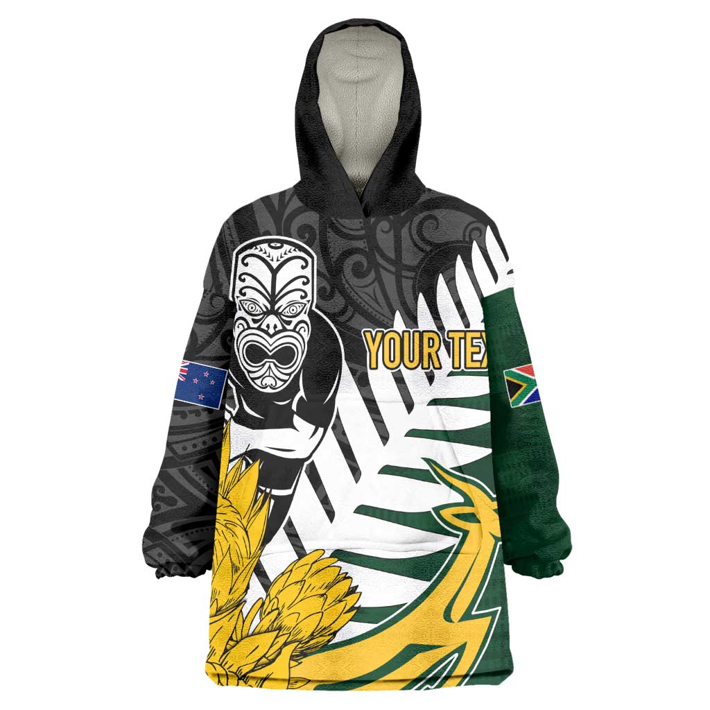 Personalised New Zealand Vs South Africa Rugby Wearable Blanket Hoodie Rivals - Tribal Style LT7