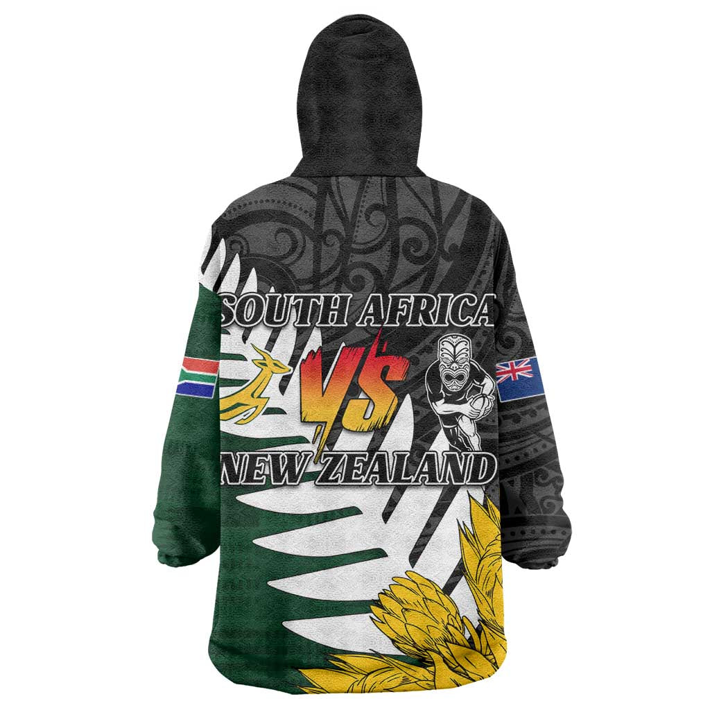 Personalised New Zealand Vs South Africa Rugby Wearable Blanket Hoodie Rivals - Tribal Style LT7