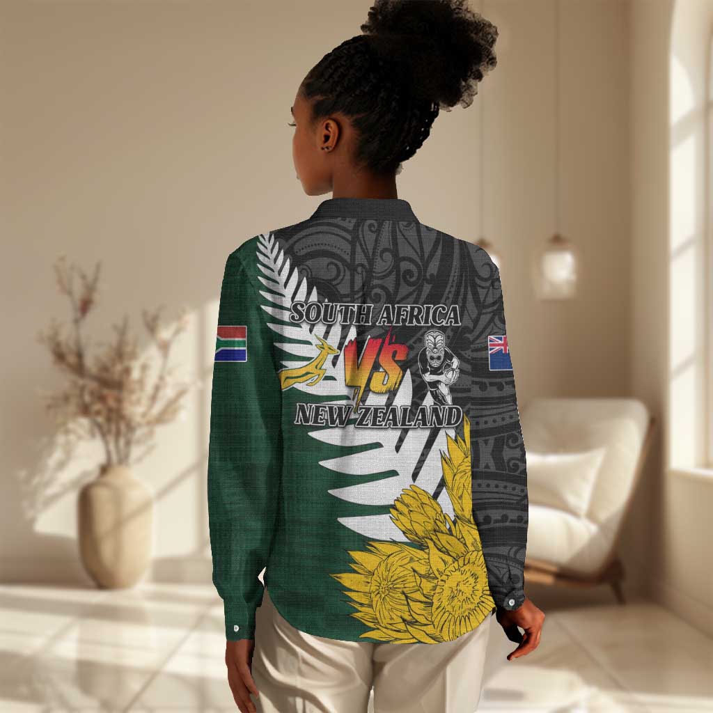 Personalised New Zealand Vs South Africa Rugby Women Casual Shirt Rivals - Tribal Style LT7