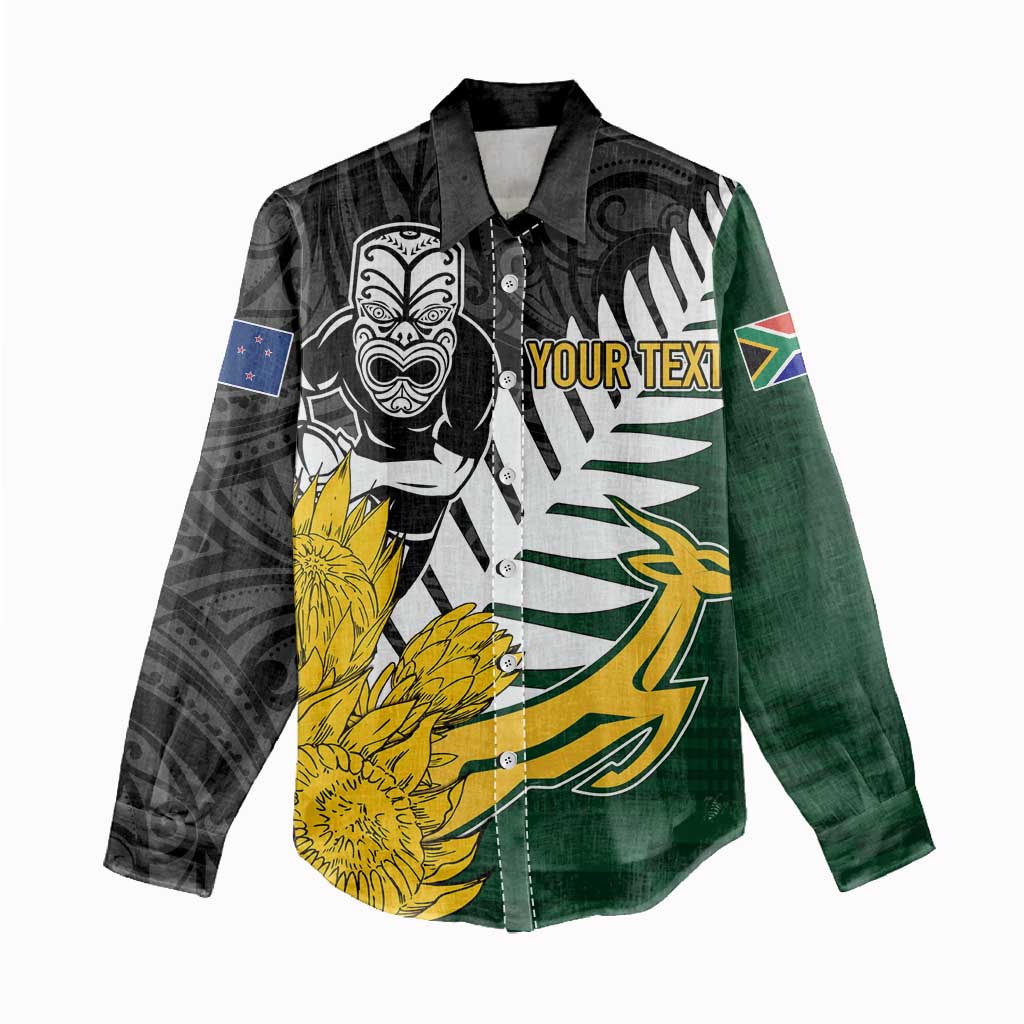Personalised New Zealand Vs South Africa Rugby Women Casual Shirt Rivals - Tribal Style LT7