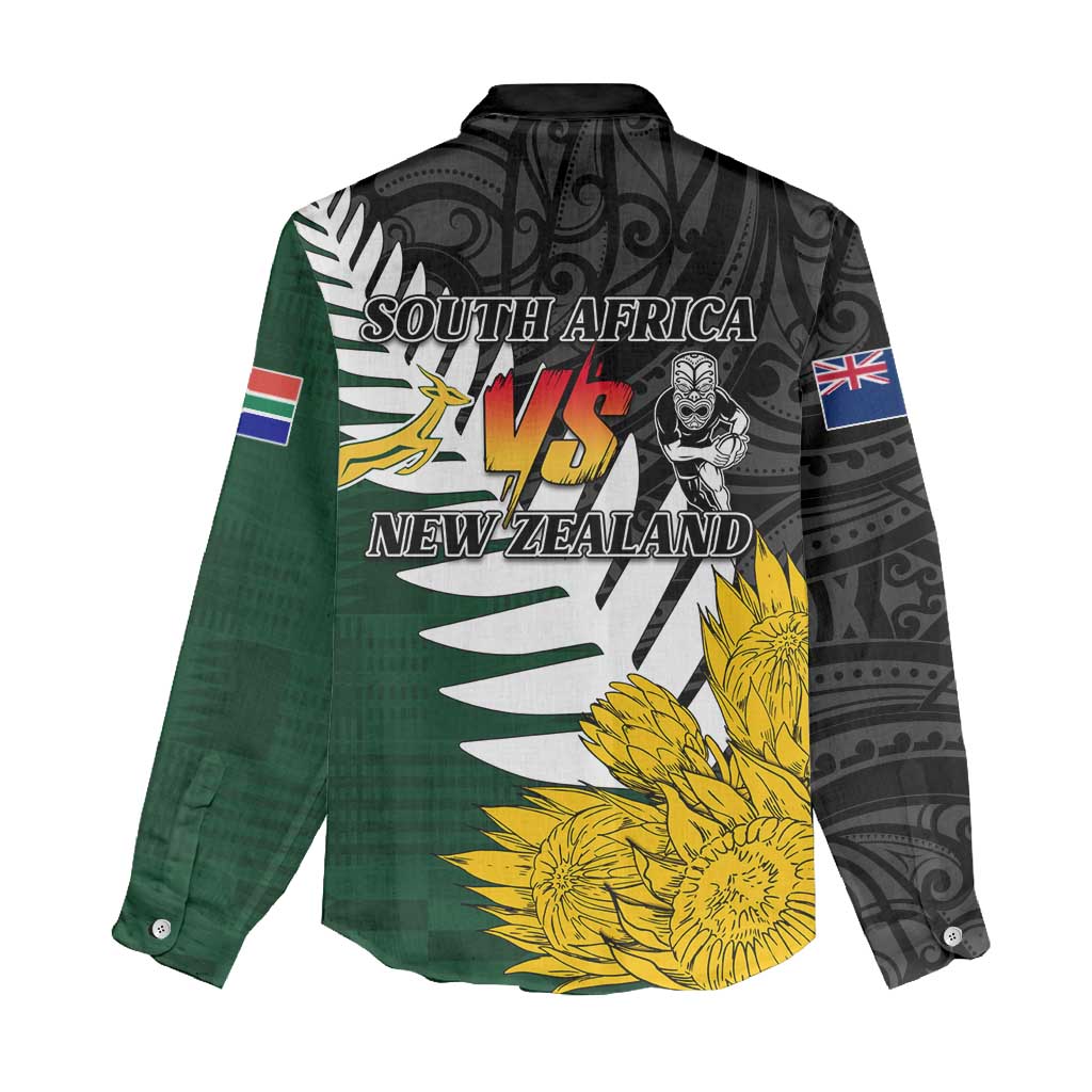 Personalised New Zealand Vs South Africa Rugby Women Casual Shirt Rivals - Tribal Style LT7