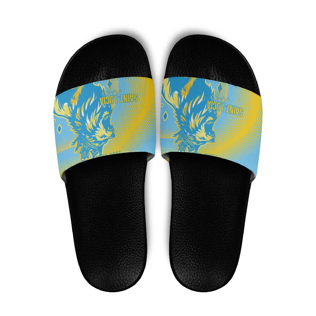 Saint Lucia Cricket Personalized Slide Sandals The Roaring King LT7