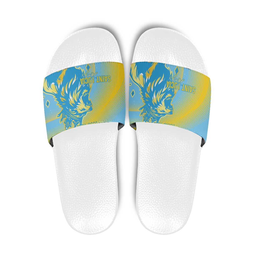 Saint Lucia Cricket Personalized Slide Sandals The Roaring King LT7