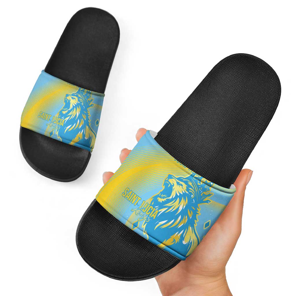 Saint Lucia Cricket Personalized Slide Sandals The Roaring King LT7
