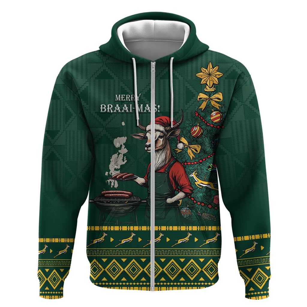 Personalised South Africa Christmas Hoodie Bokke Merry Braai-mas LT7